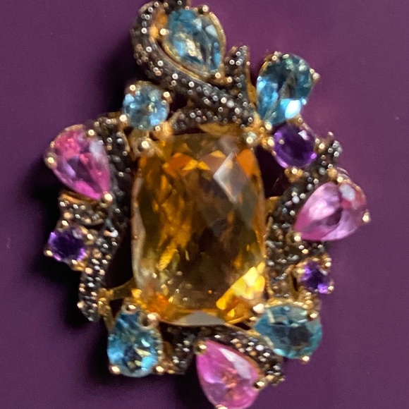 14K Gold Over Sterling Silver Necklace With Genuine Citrine, Amethyst & Quartz - Picture 6 of 9